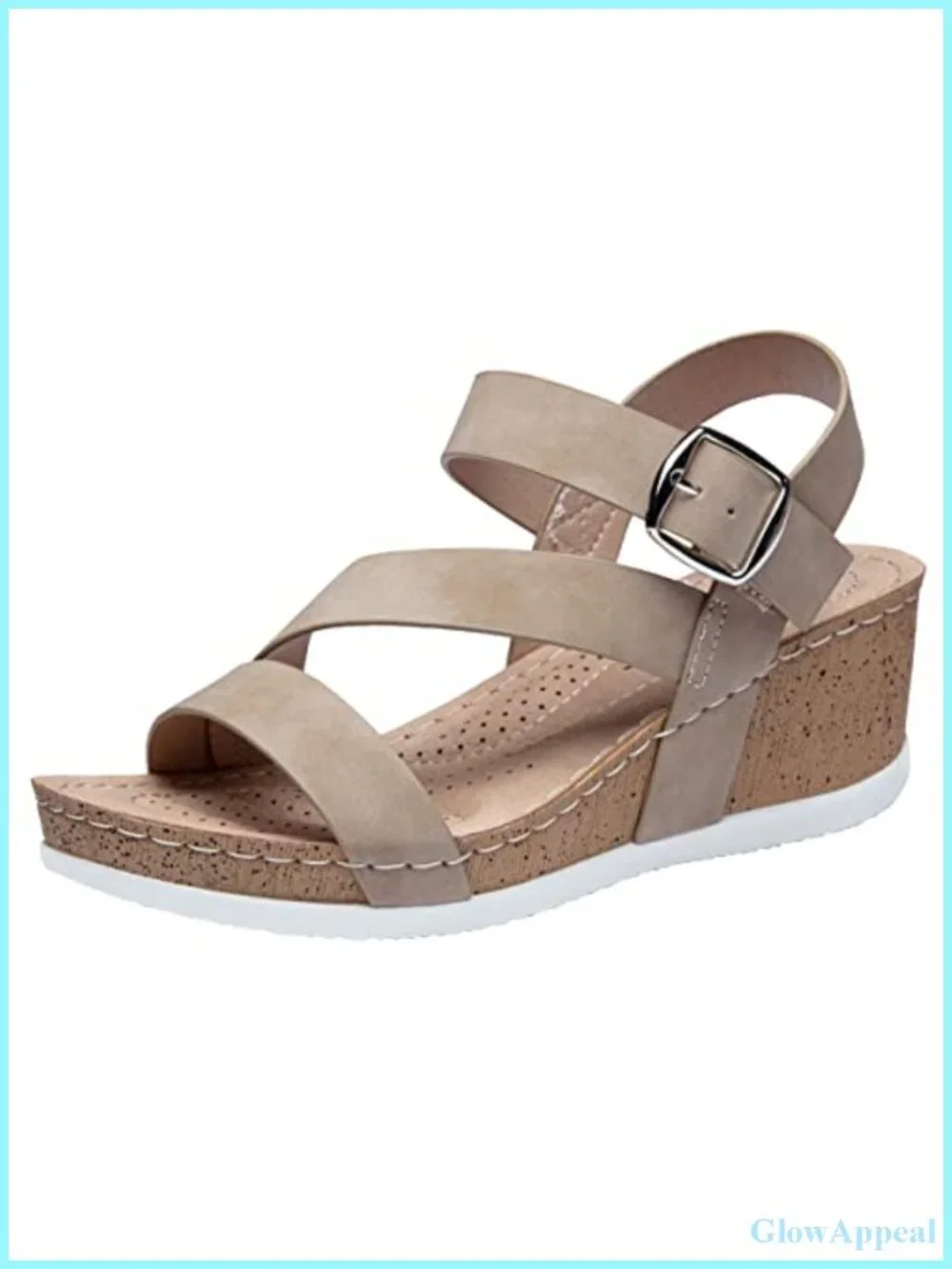 Platform Wedge Sandals Open Toe Adjustable Ankle Strap Faux Leather